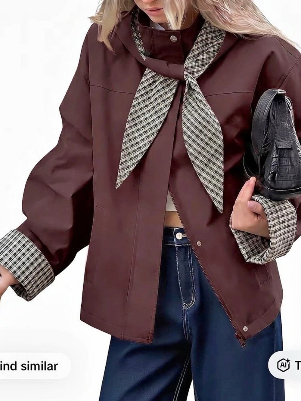 Burgundy Removable Scarf Hood Womens L Cropped Oversized Rain Trench Coat Jacket